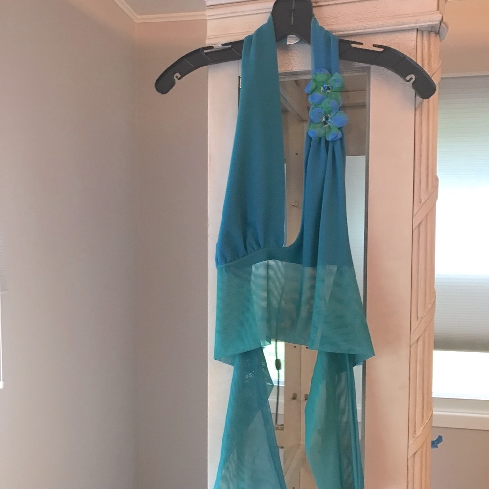SOLD!!! Ema Savahl Halter Crop Top Flowers Blue Green S/M - Picture 1 of 16